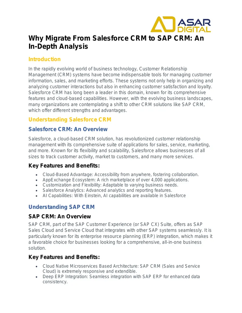 Migration Analysis from Salesforce CRM to SAP CRM