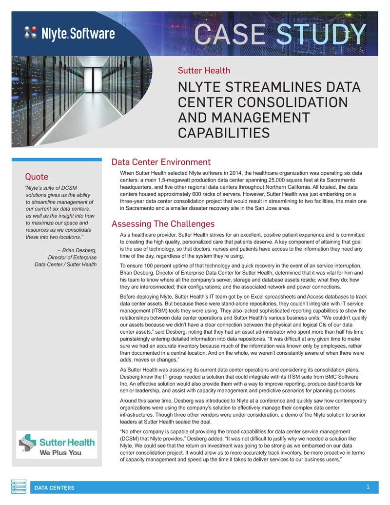 Nlyte Software Implementation for Data Center Management