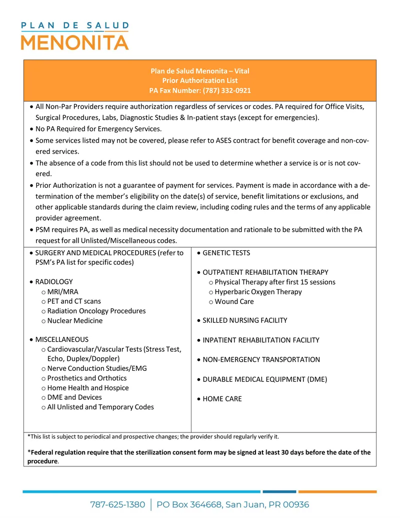 Prior Authorization Requirements for Health Services