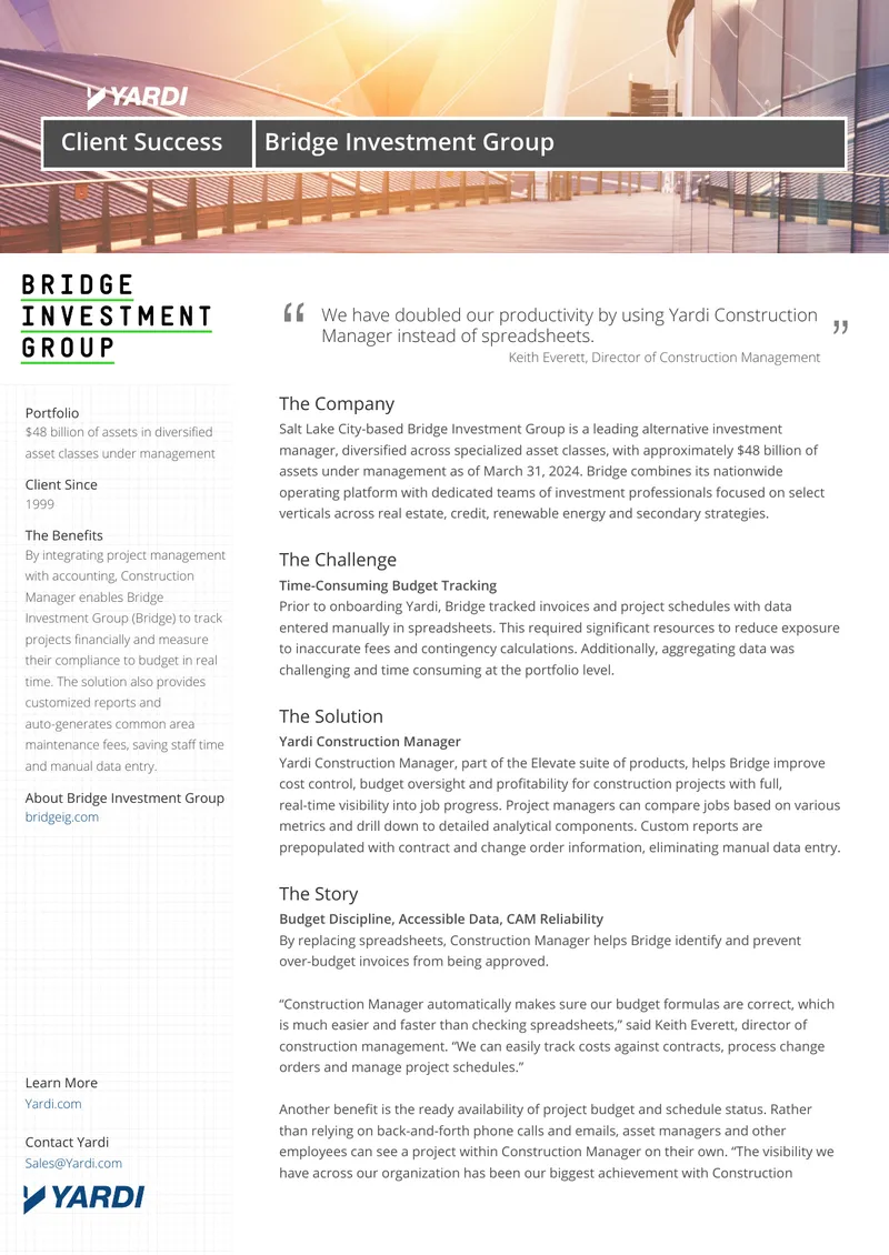 Bridge Investment Group Construction Management Case Study