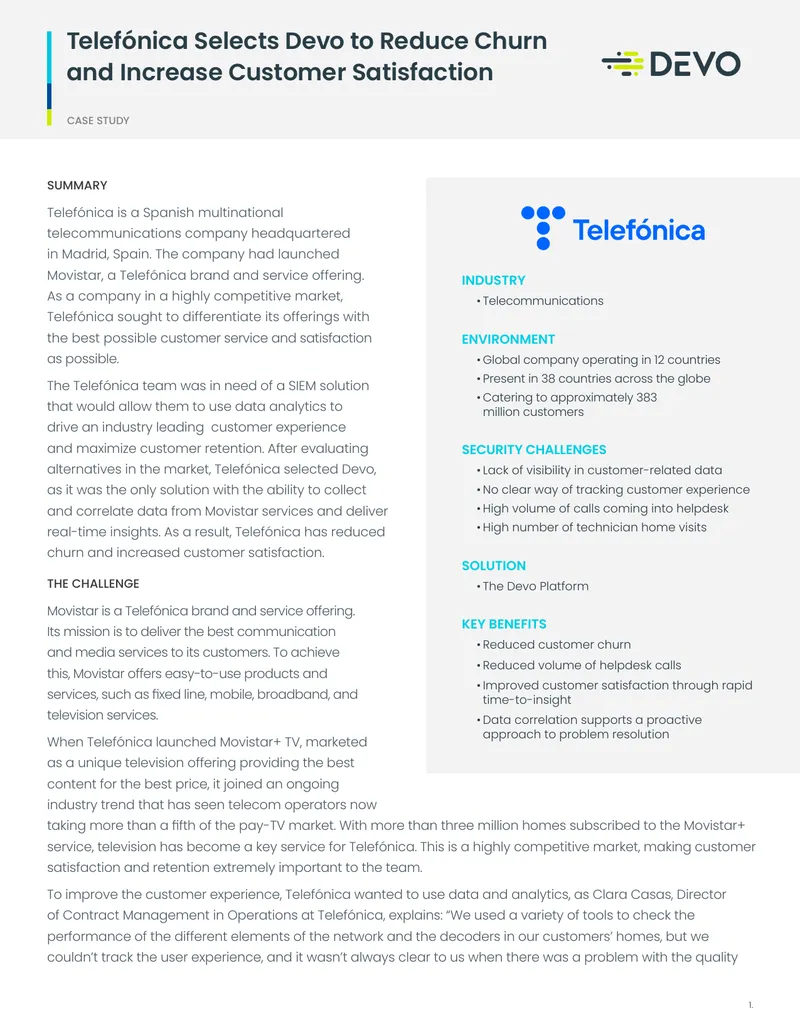 Telefónica Implements Devo for Customer Experience Improvement