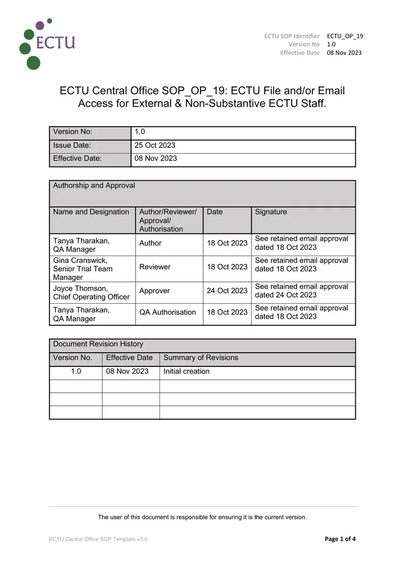 ECTU File and Email Access Standard Operating Procedure
