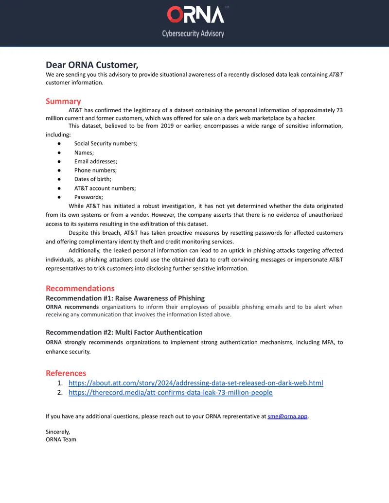 AT&T Data Leak Advisory and Recommendations