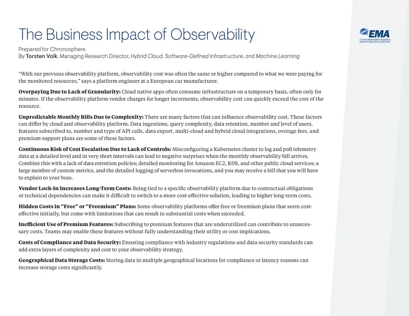 Business Impact of Observability on Costs