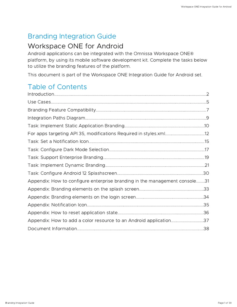 Branding Integration Guide for Workspace ONE on Android