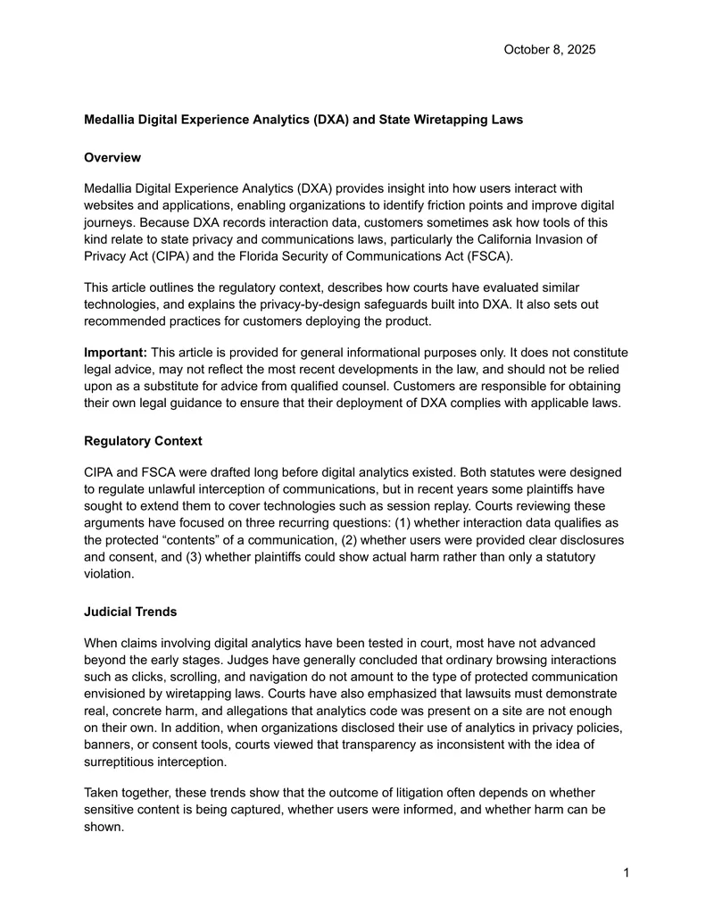 Medallia Digital Experience Analytics and State Wiretapping Laws