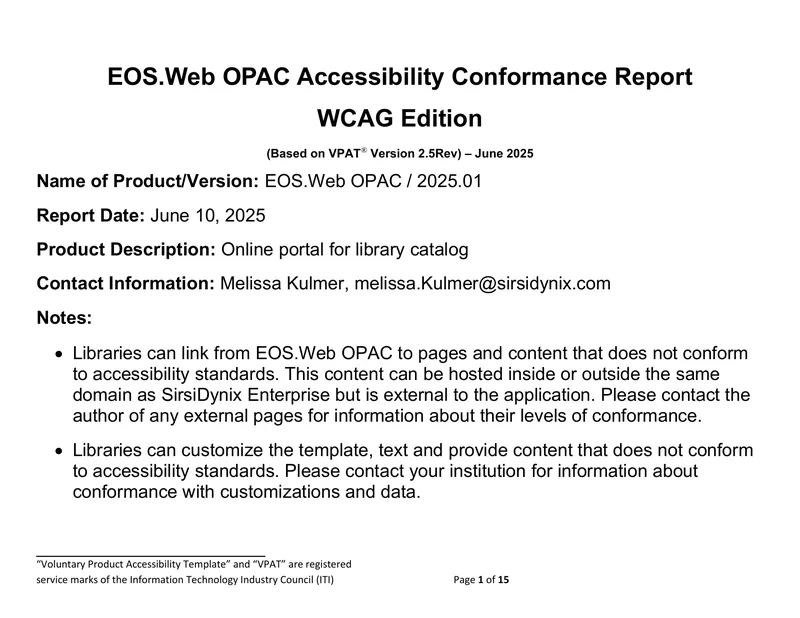 EOS.Web OPAC Accessibility Conformance Report
