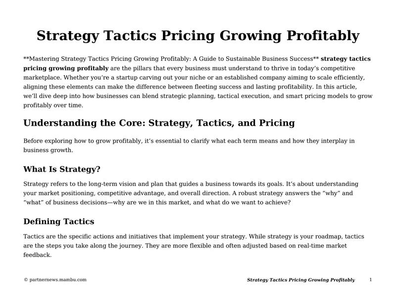 Mastering Strategy Tactics Pricing for Profitability