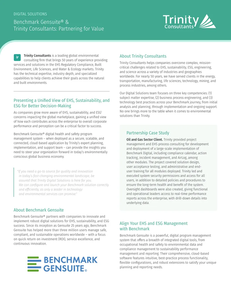 Benchmark Gensuite Digital Solutions Overview