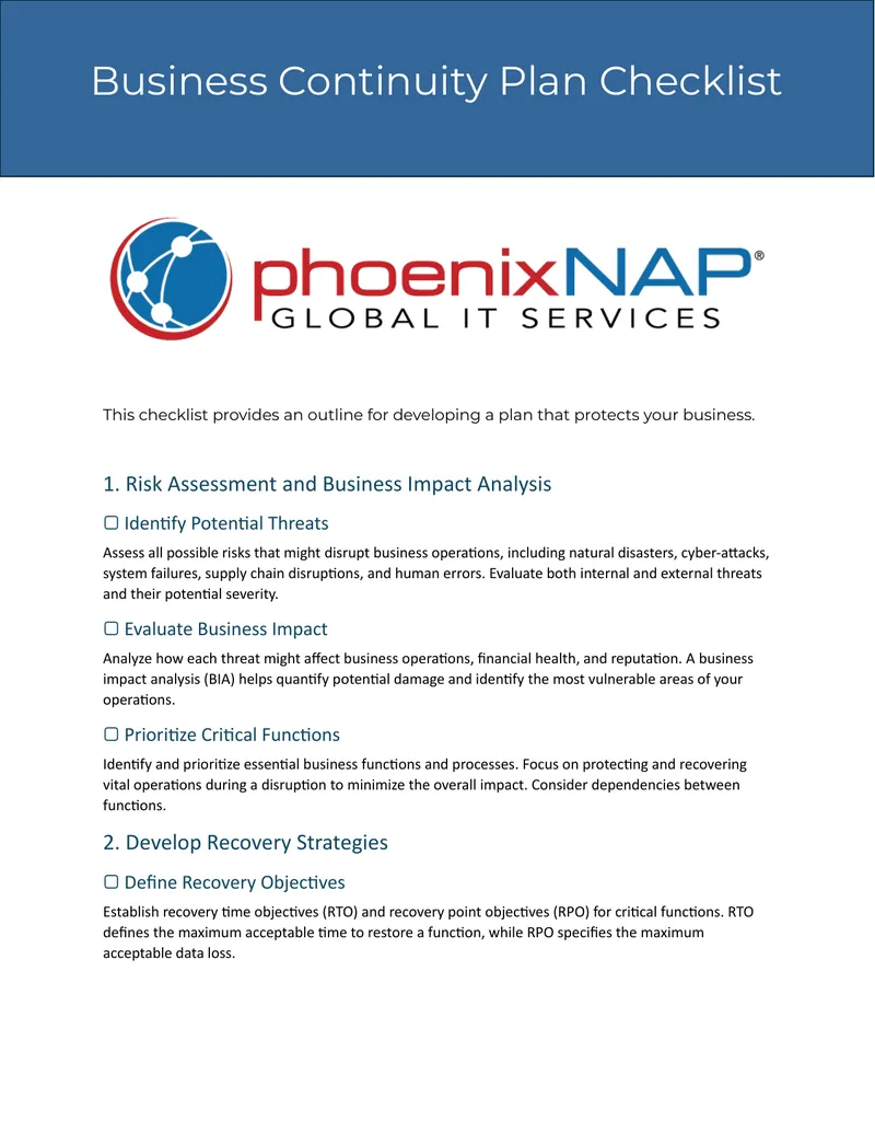 Business Continuity Plan Development Checklist