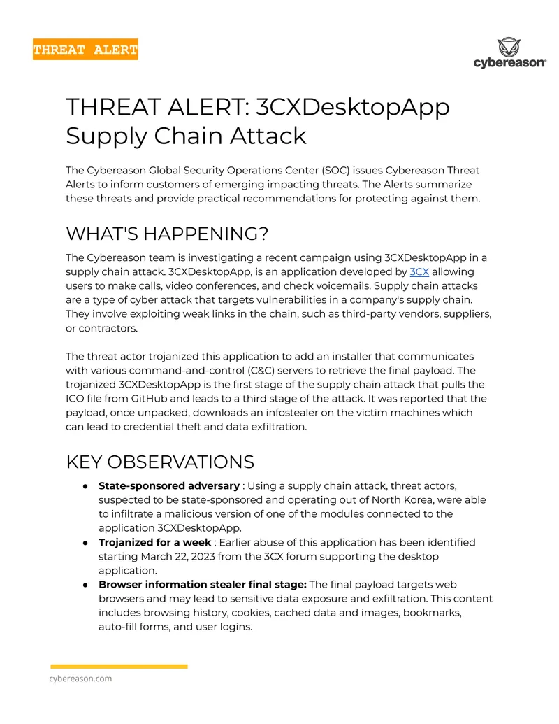 3CXDesktopApp Supply Chain Attack Threat Alert
