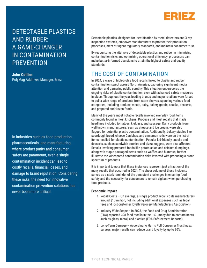 Detectable Plastics and Rubber in Contamination Prevention