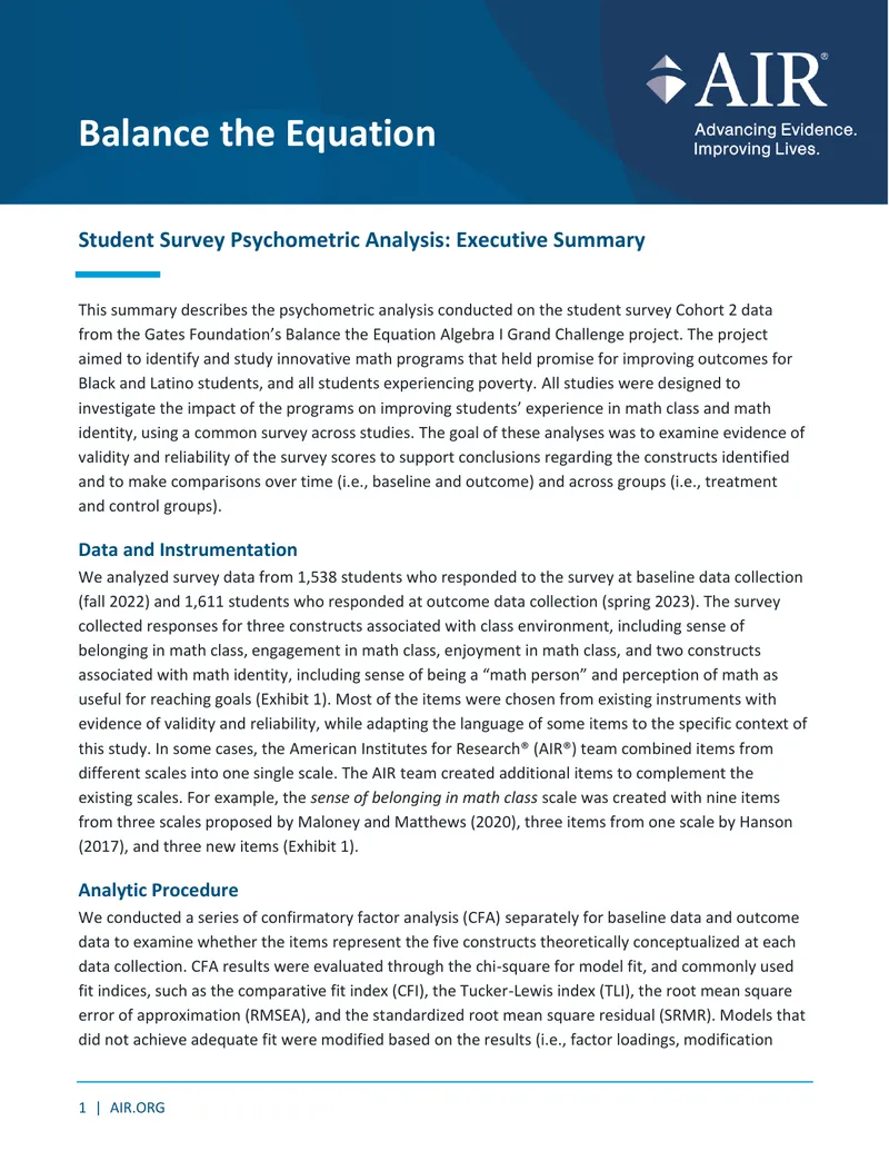 Psychometric Analysis of Student Survey Data preview page 1