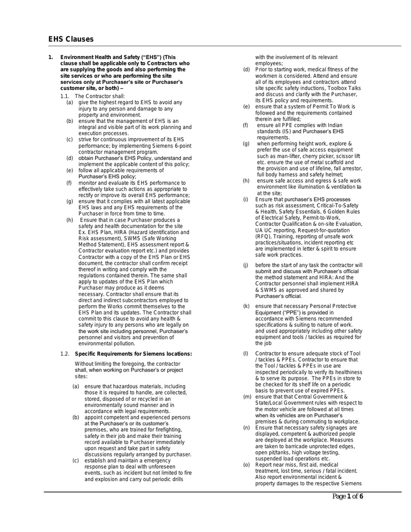 Environment Health and Safety Compliance Guidelines