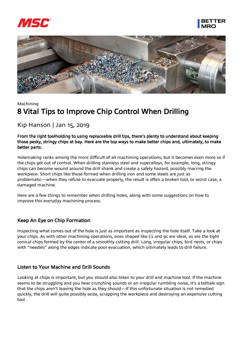 Vital Tips to Improve Chip Control When Drilling