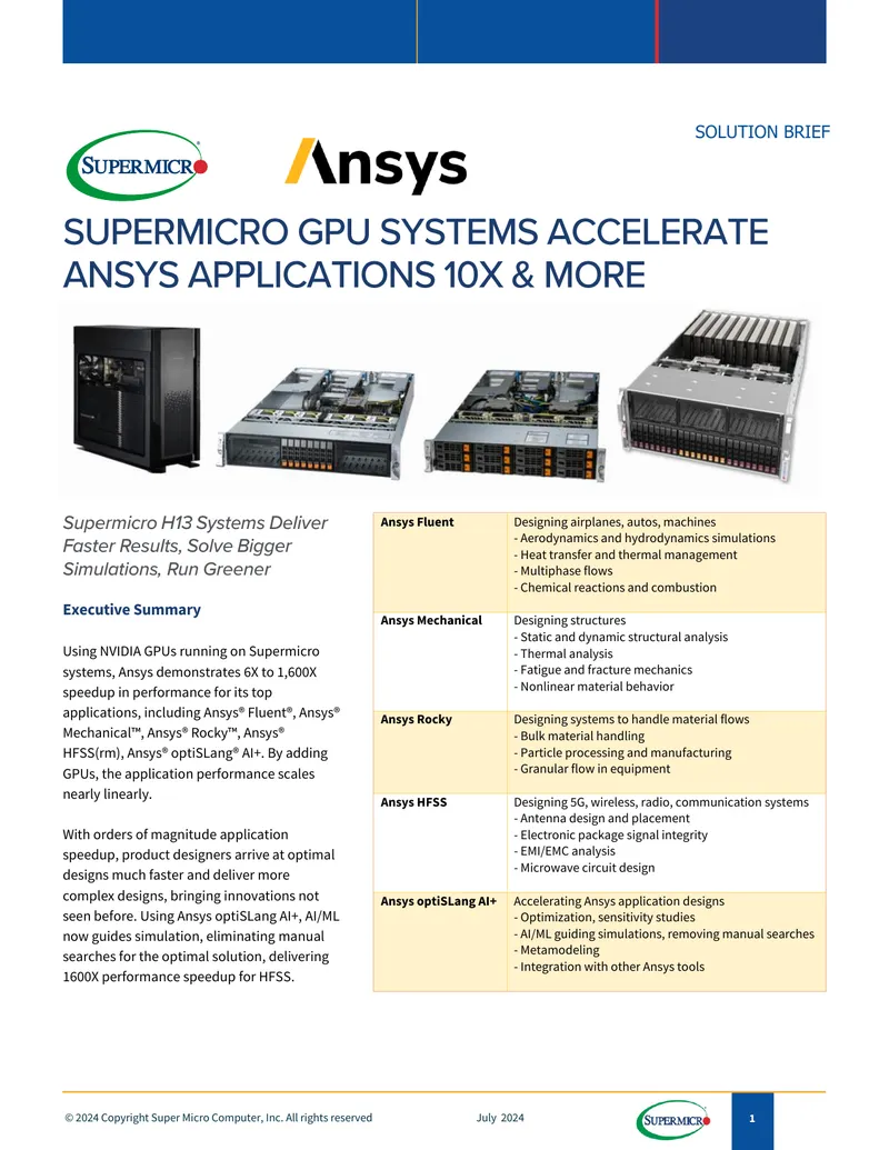 Supermicro Systems for Ansys Application Performance