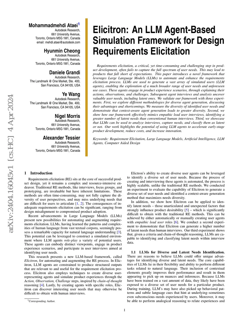 Elicitron: LLM-Based Framework for Requirements Elicitation