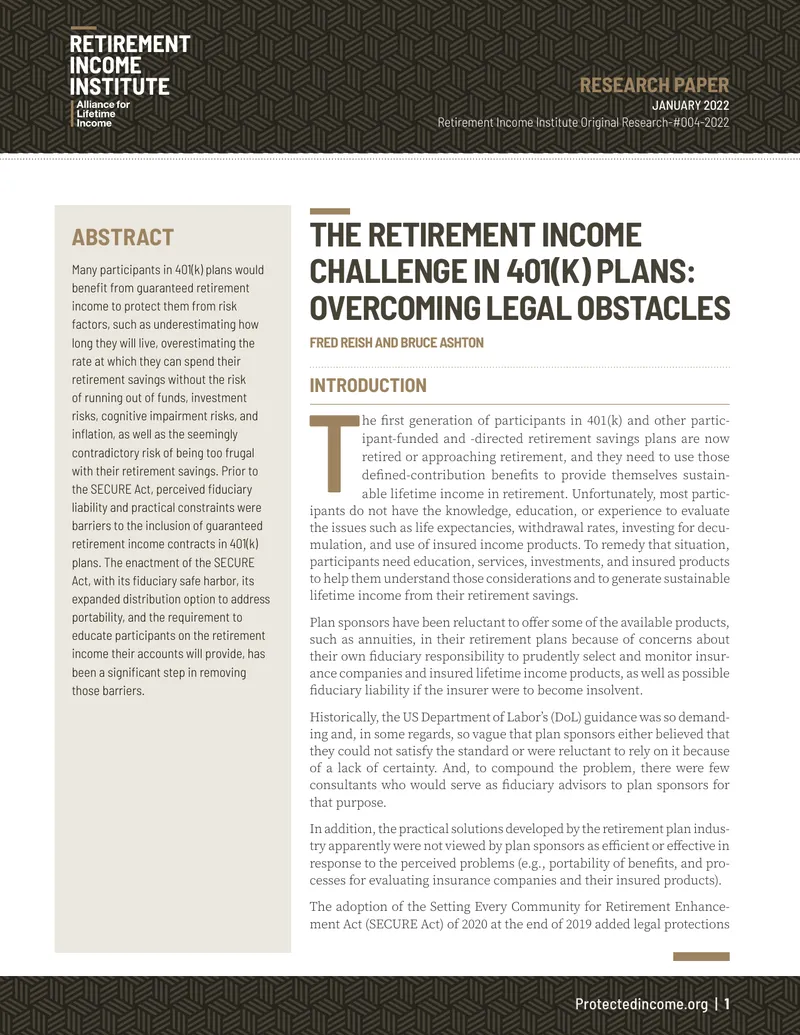 Retirement Income Challenge in 401(k) Plans