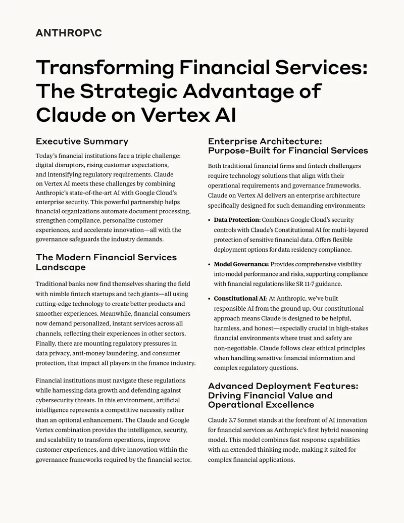 Transforming Financial Services with Claude on Vertex AI