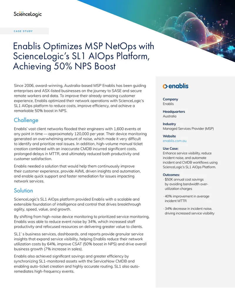 Enablis Case Study on SL1 AIOps Platform Implementation