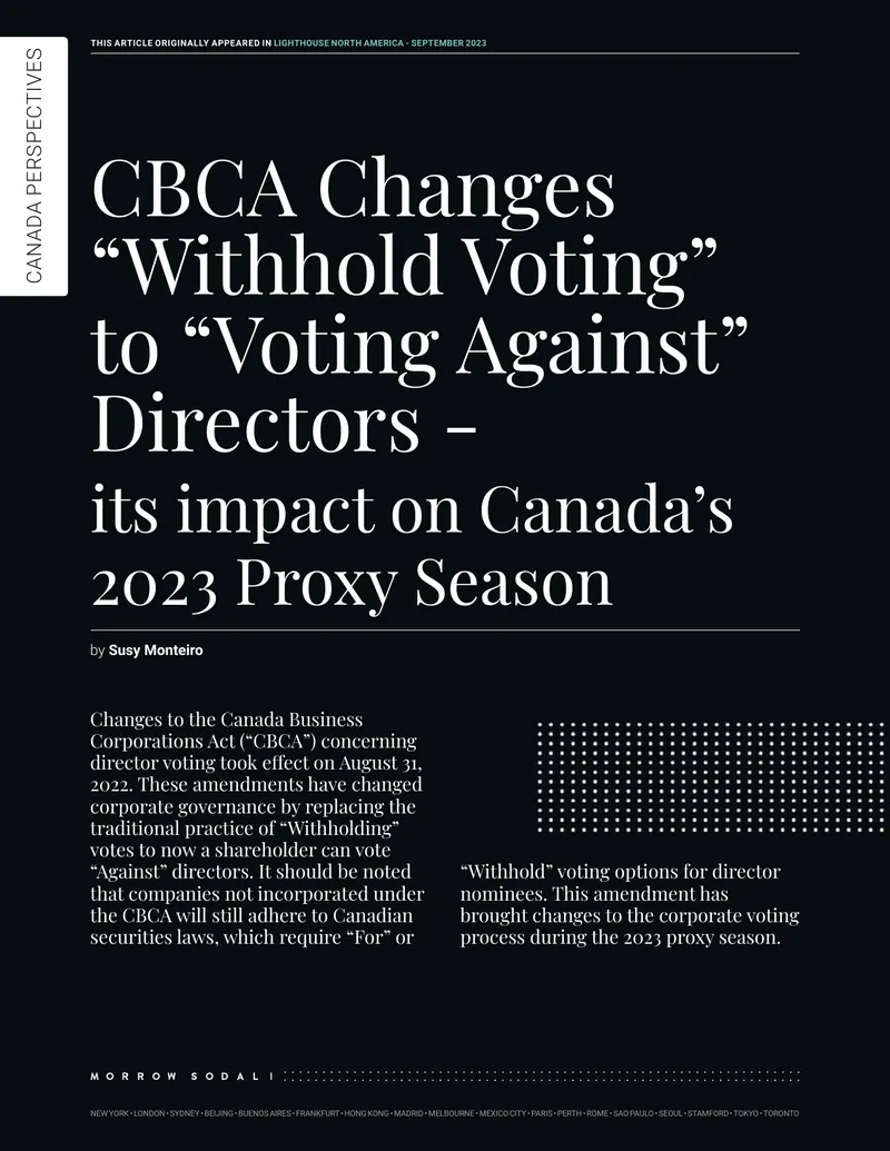 CBCA Changes Impacting Director Voting Practices