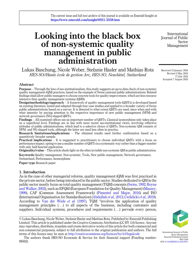 Non-Systemic Quality Management in Public Administration