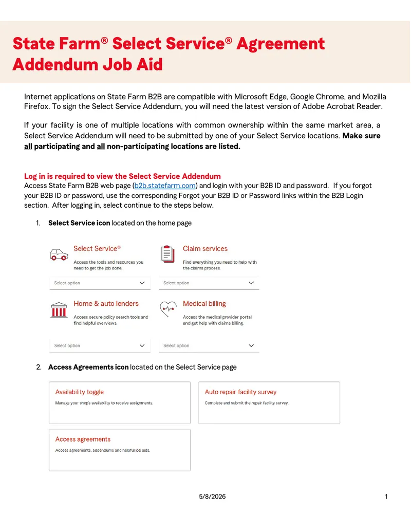 State Farm Select Service Agreement Addendum Job Aid