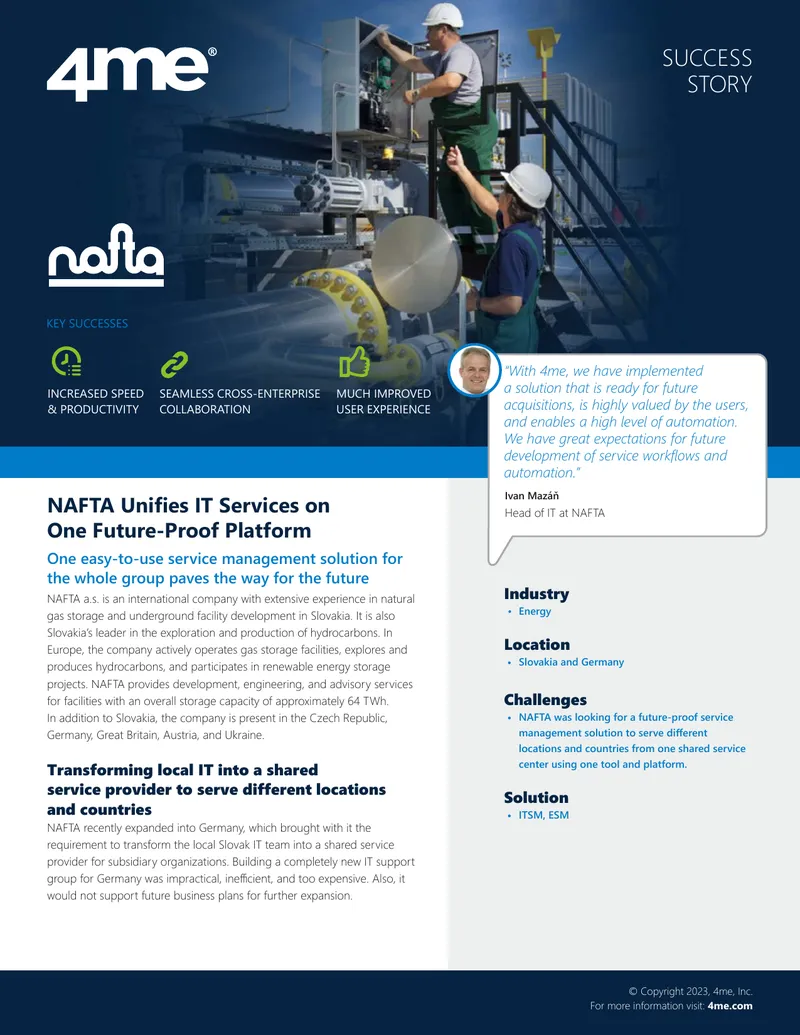NAFTA Implements 4me for IT Service Management