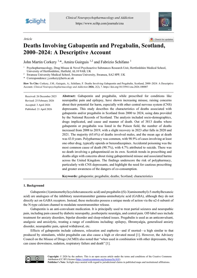 Deaths Involving Gabapentin and Pregabalin in Scotland