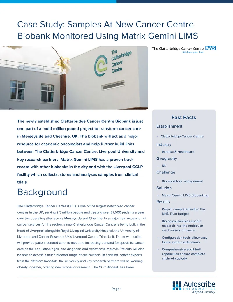 Clatterbridge Cancer Centre Biobank Case Study