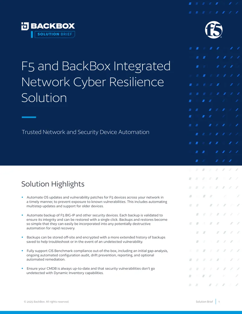 F5 and BackBox Integrated Network Cyber Resilience Solution
