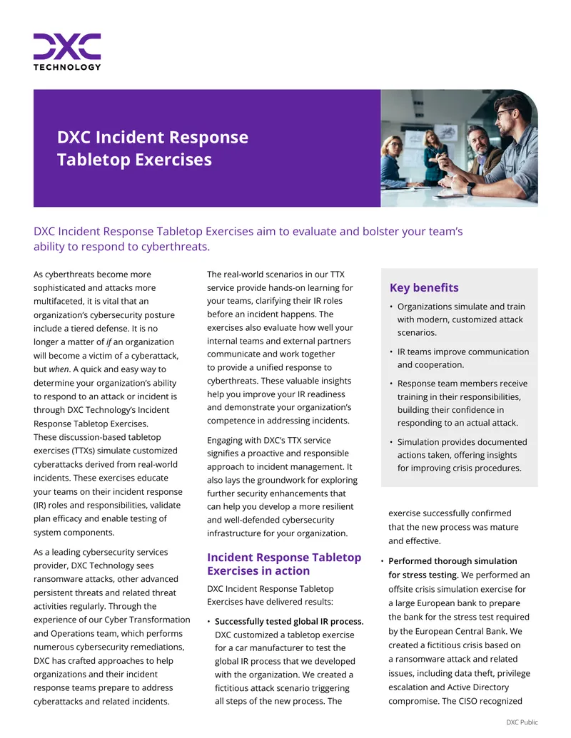 DXC Incident Response Tabletop Exercises Overview