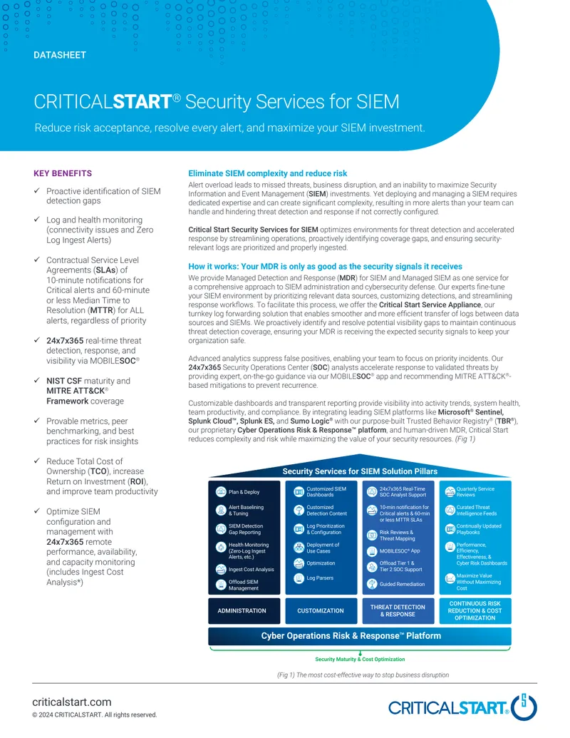 Critical Start Security Services for SIEM