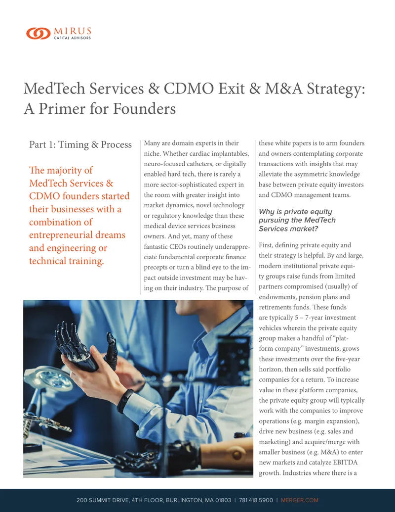 MedTech Services and CDMO Exit and M&A Strategy Primer