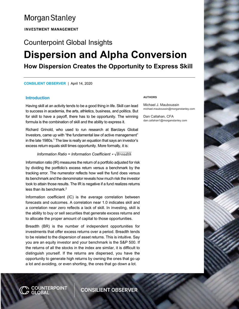 Dispersion and Alpha Conversion in Investment