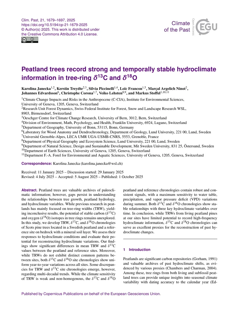 Hydroclimate Signals in Peatland Tree-Ring Isotopes