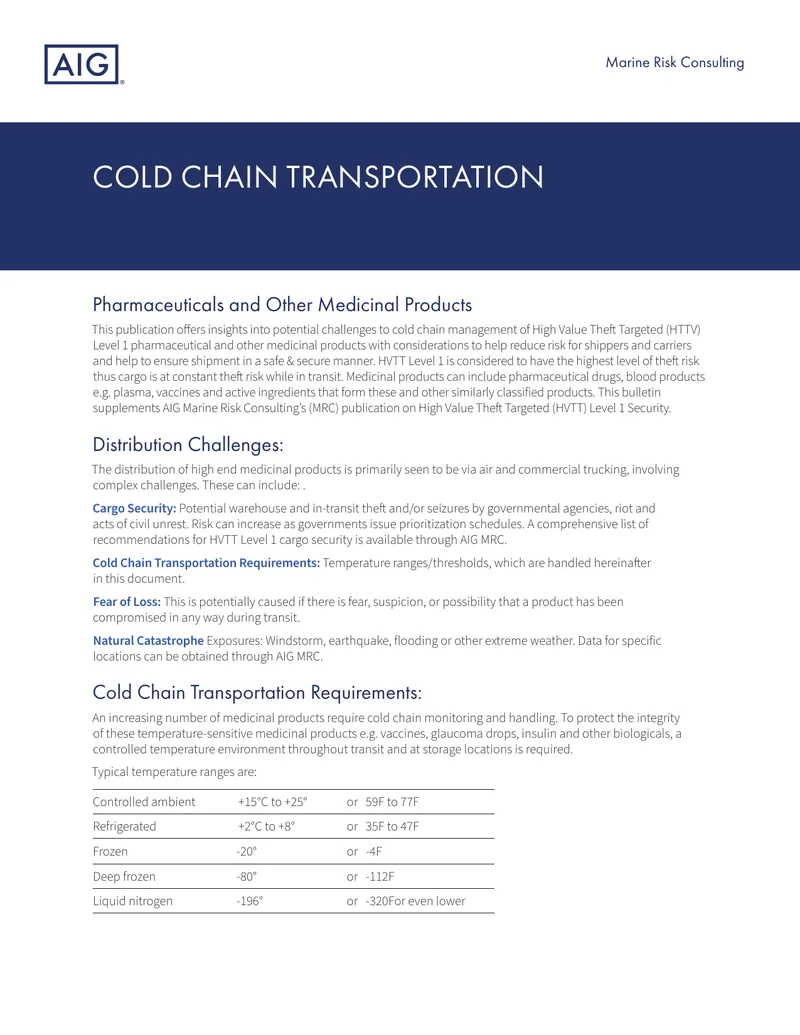 Cold Chain Transportation for Pharmaceuticals and Medicinal Products