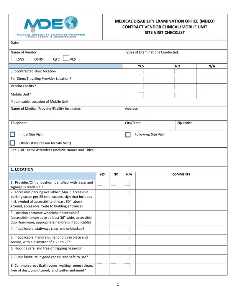 Medical Disability Examination Office Site Visit Checklist