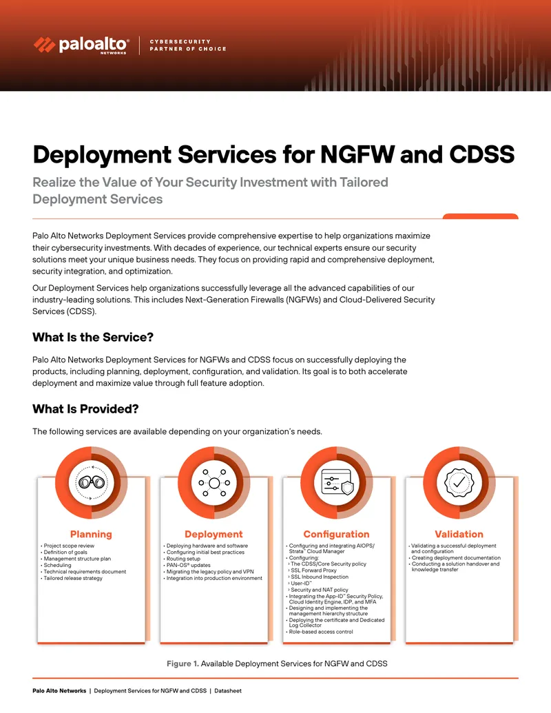 Palo Alto Networks Deployment Services for NGFW and CDSS