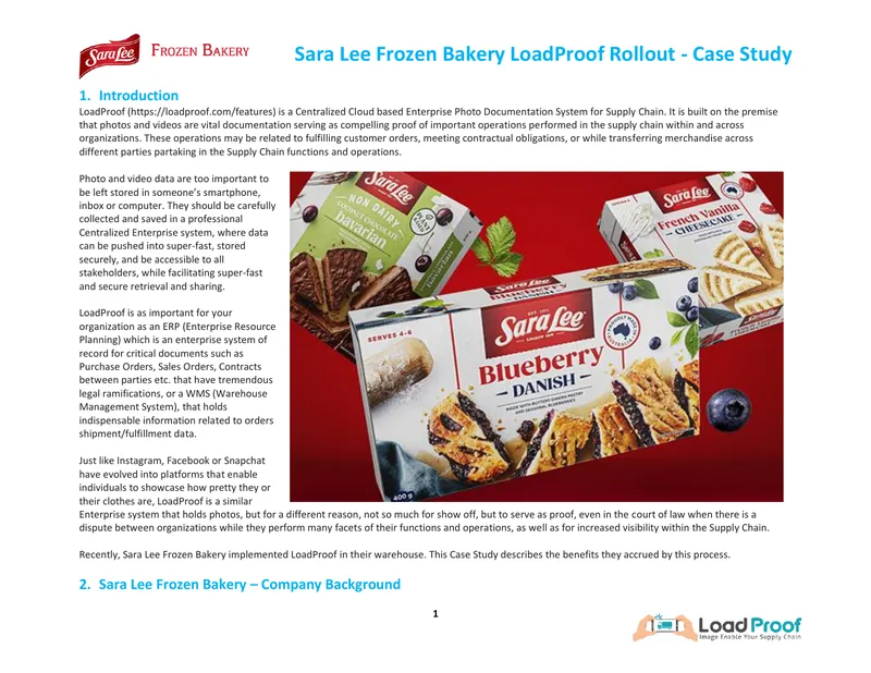 Sara Lee Frozen Bakery LoadProof Implementation Case Study
