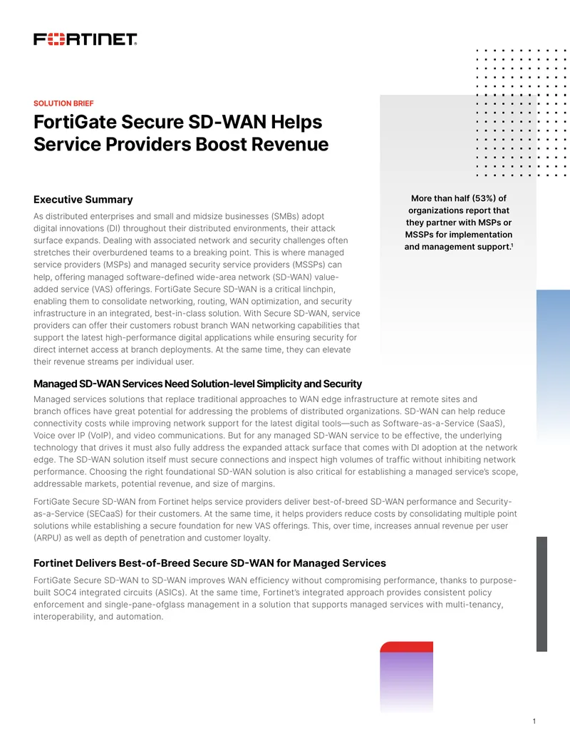 FortiGate Secure SD-WAN for Service Providers