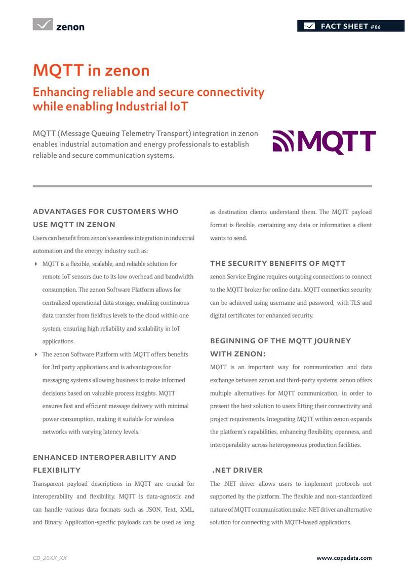 MQTT Integration in zenon for Industrial Automation