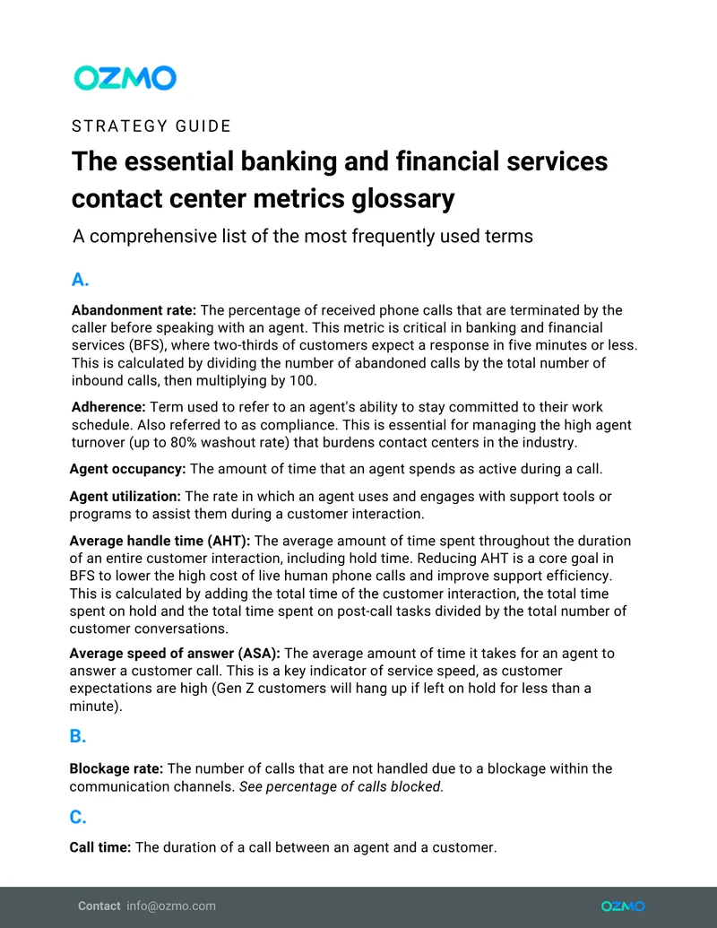 Banking and Financial Services Contact Center Metrics Glossary