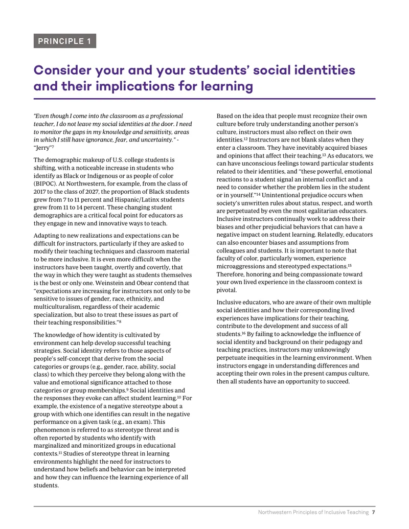 Principles of Inclusive Teaching in Higher Education