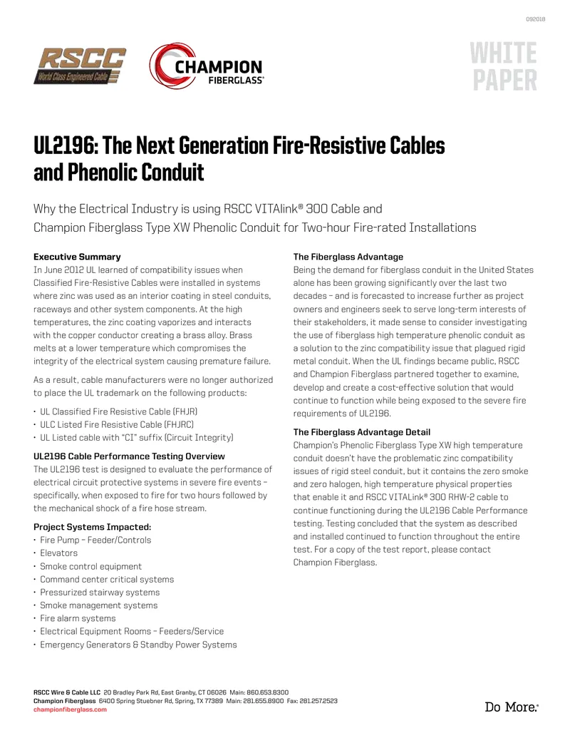 UL2196 Fire-Resistive Cables and Phenolic Conduit