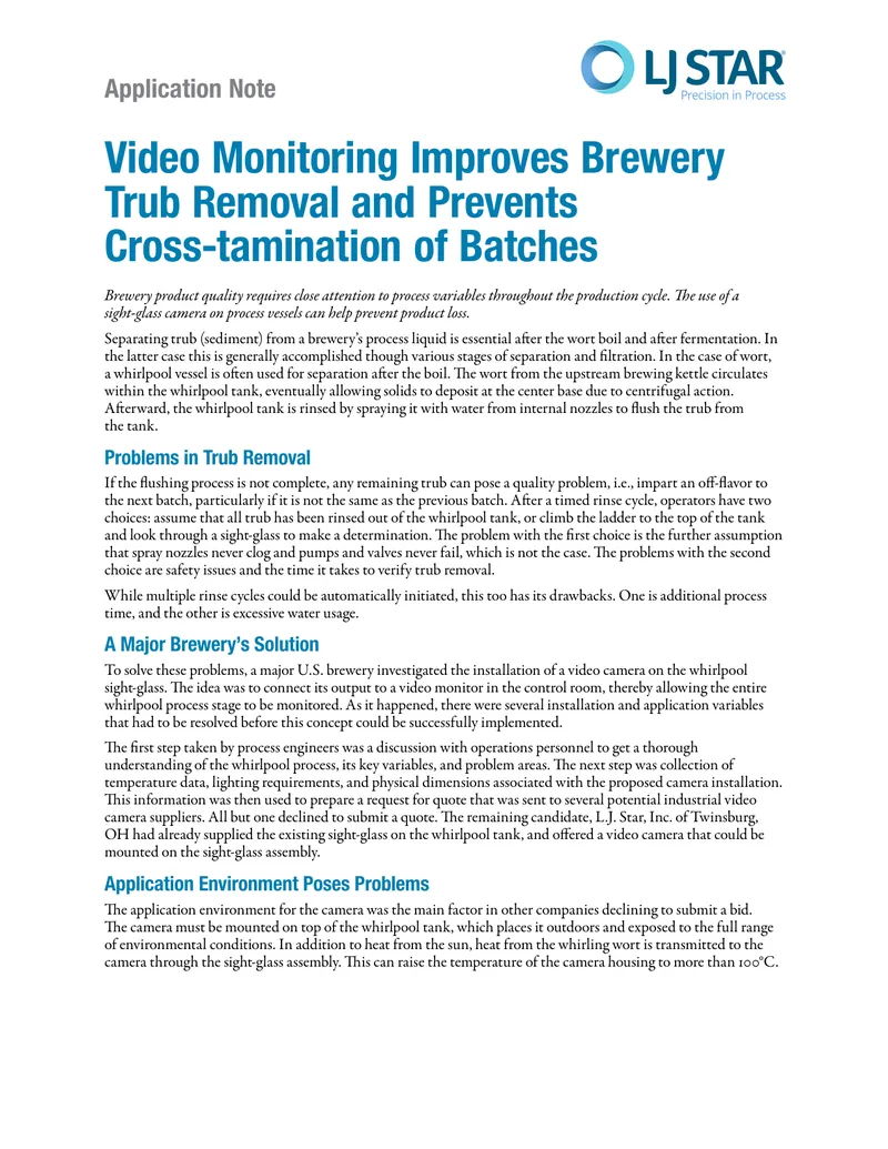 Video Monitoring System for Brewery Trub Removal
