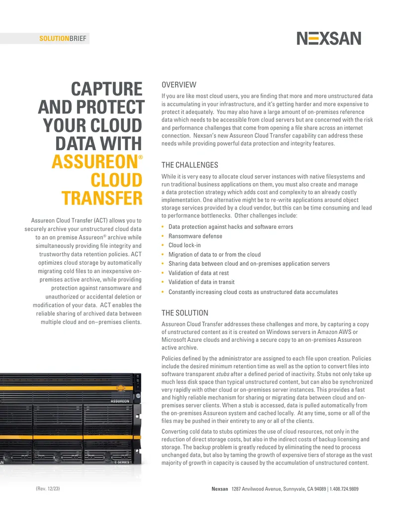 Assureon Cloud Transfer Data Protection Solution