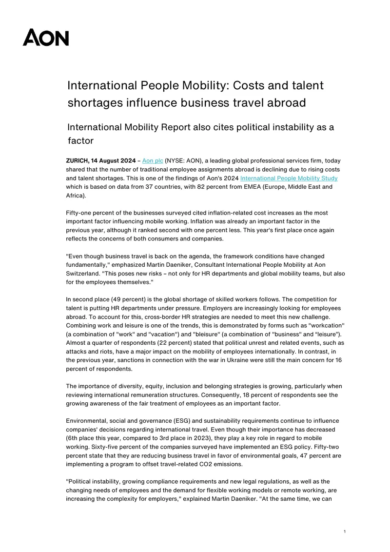 International People Mobility Study Findings