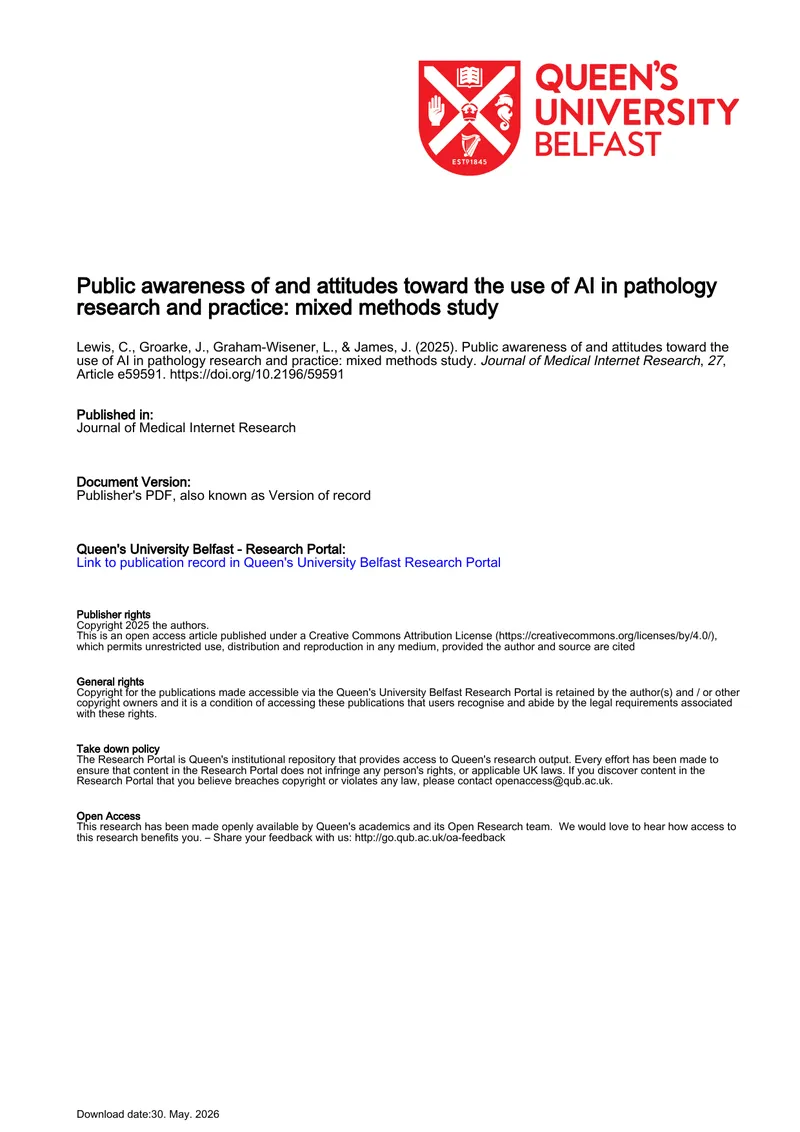 Public Awareness and Attitudes Toward AI in Pathology