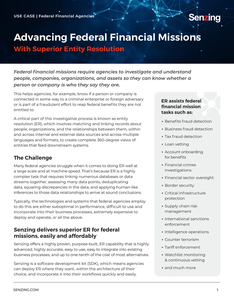 Entity Resolution for Federal Financial Missions